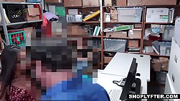 Nerdy babe is getting fucked in the storage room, instead of doing her job properly