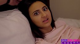 Teen brunette is sucking a fat dick in front of the camera, and getting it inside her