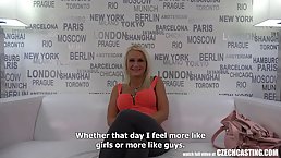 Blonde woman with big tits likes her new job, because it includes a lot of fucking