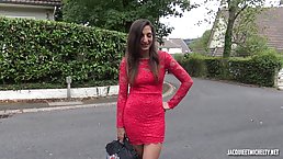 Madrilene took off her lacy, red dress and go down and dirty with a horny gardener