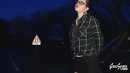 Big tited brunette with glasses and her new partner are making love, while in nature