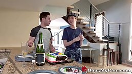 Tattooed redhead step mom is riding her step son’s thick cock, while on the sofa