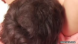 Asian chick in black fishnets, Ying is getting banged in her bed, in the late afternoon