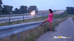 Horny and rude girls are peeing outdoors, while a horny voyeur is making hot photos