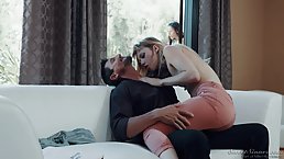 Passionate blonde chick gave a blowjob to a married man before she started riding his cock