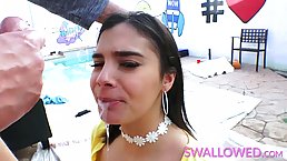 Violet Starr is munching a huge meat stick and hoping to get some cum on face