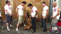 Black babe is about to give multiple blowjobs to white guys who like her a lot