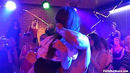 Ravishing college girls are having group sex in the night club with various handsome guys