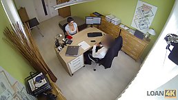 Brunette with big tits, Alex Black is sucking cock during a job interview and getting assfucked
