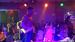 Insatiable ladies are having group sex in the night club with various handsome guys who work there