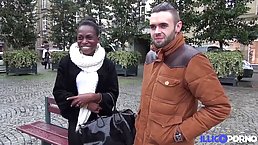 Black bitch, Jaina is in a doggy position, while a horny guy is licking her smooth ass