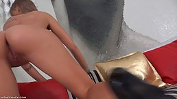 Nude chick in shoes with high heels, Tiffany Tatum is gently toying her tight ass hole