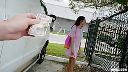 Petite teen brunette, Vienna Black got cash from a horny stranger to let him fuck her hard