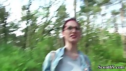 Nerdy German scout with glasses, Lia is sucking the biggest dick she has ever seen