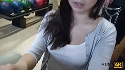 Dirty minded brunette is giving a blowjob to a handsome stranger, while her boyfriend is at home