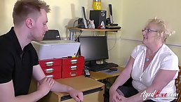 Nasty granny, Claire Knight and a horny, young guy, Chris Cobalt are having wild sex, on the sofa
