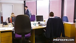Gorgeous British secretary in lingerie, Sienna Day loves to suck her horny boss’s hard dick
