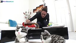 Horny guy has hired two sexy ladies, Amirah Adara and Misha Cross, to suck his cock