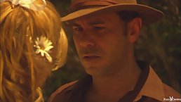 Seductive blonde lady is having sex with a well known writer to inspire him to work