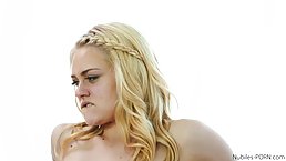 Alli and Molly are kneeling in front of their roommate and taking turns sucking his hard cock