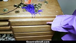 Petite college girl is sucking a big, stiff dick in her dorm and enjoying it a lot