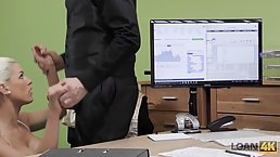 Big titted blonde is fucking her bank adviser, because she wants to get a loan
