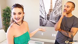 Kat Monroe is eagerly sucking a massive, black cock, while taking another one from the back