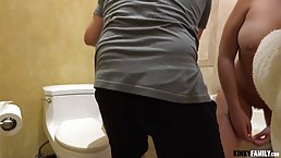 Astonishing blonde likes the way her lover is eating her pussy up in the bathroom