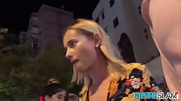 Skinny, amateur blonde is getting filled up with a rock hard dick, and moaning while cumming