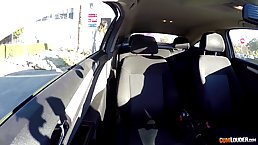 Busty babe, Natalia Azalea is giving a blowjob to Nick Moreno, while in his car