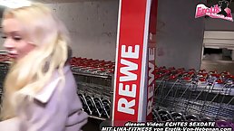 German blonde is sucking cock and having anal sex in a public place, late at night