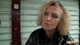 Slutty mature blonde is sucking cock and getting fucked on a cold day, to warm up