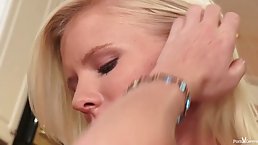 Petite blonde teen is making love with her lesbian step- mom, while they are alone at home