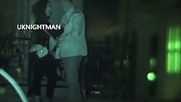 Horny man is fucking a woman from the back, in a public place, during the night