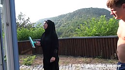 Muslim maid, Licky Lex is cleaning windows, but she likes to clean her employer's dick, too