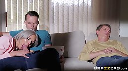 Extraordinary blonde milf with big tits, Nina Elle likes to have sex with her son's handsome friend