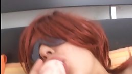Insatiable redhead is using a dildo to make herself cum, while she is alone at home