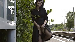 Kinky milf is often masturbating in public places, because it excites her more than anything else