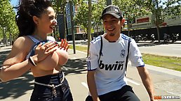 Amazing brunette with big tits, Marta La Croft rides a rock hard dick and moans