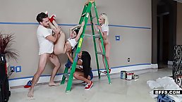 Naughty girls are paying the rent with deep blowjobs and their landlord likes it a lot