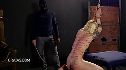 Kinky babe got handcuffed and whipped like never before, because she likes mixing pain and pleasure