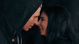 Hot lady got a rear fuck in front of the tent, in the forest, at night