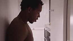Black guy is fucking a hot, white chick in a latex dress and getting blowjobs from her