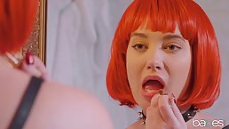Red haired cock teaser is giving a head to a guy she has just met