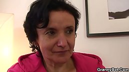 Slutty granny went to a younger guy's place to suck his cock and get fucked hard
