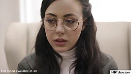 Nerdy brunette fell for a handsome social worker and used an opportunity for a hardcore fuck