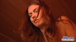 Naughty teen is kissing a stranger in the sauna and giving him a blowjob, before getting fucked