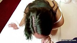 Aroused brunette in erotic, white lingerie got fucked during a vacation, in a hotel room