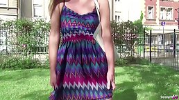 Lovely, German blonde, Lucette was eager to feel a rock hard cock inside her shaved pussy