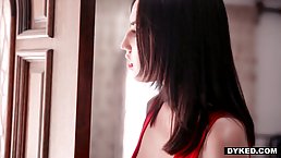 Big titted blonde dyke and a hot, teen brunette are about to scissor in the bedroom